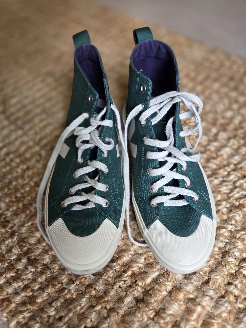 Veja Dark Green High-Top Sneakers with White Trim